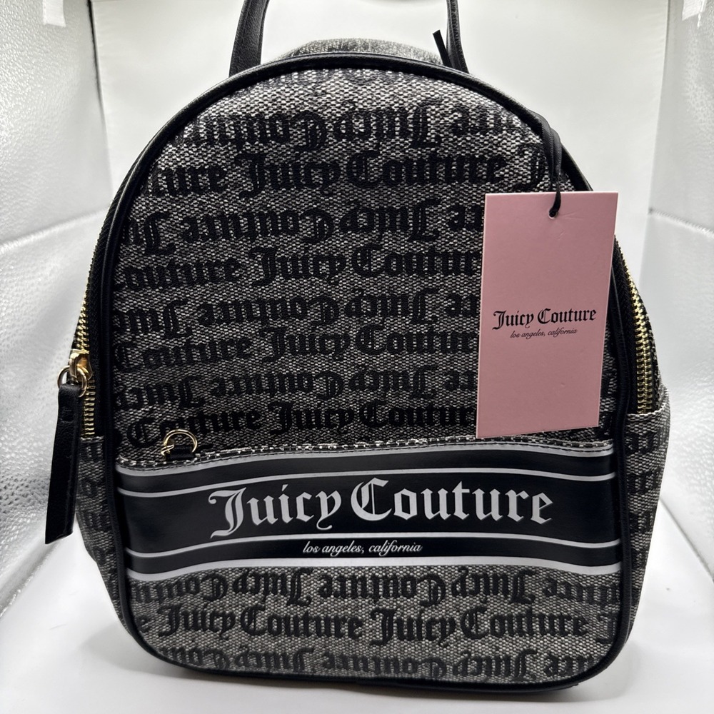 Juicy Couture Rosie Pullout Mini Backpack Black Grey Cute Gold Chain